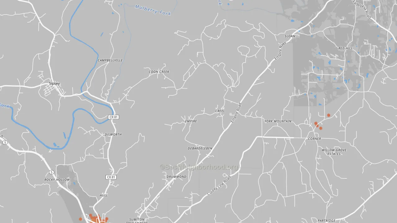 Bike Grade map of 35063, AL