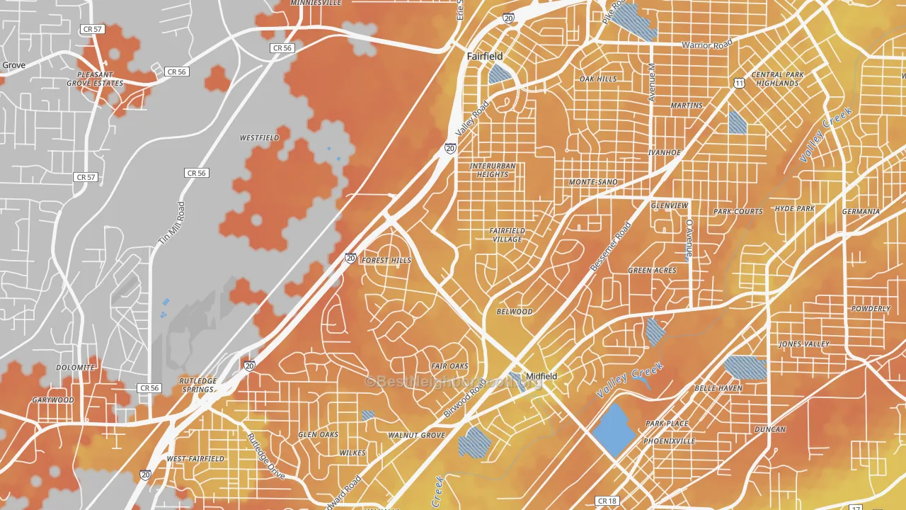 Bike Grade map of 35064, AL