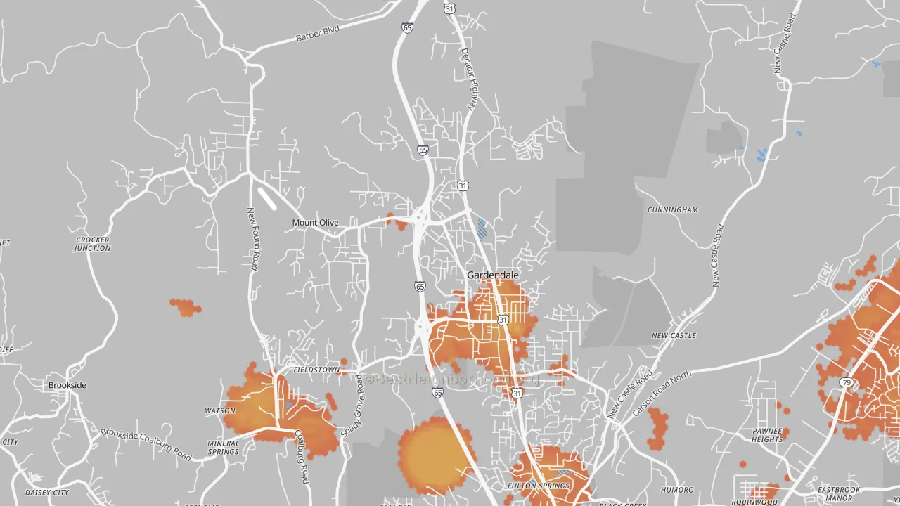 Bike Grade map of 35071, AL