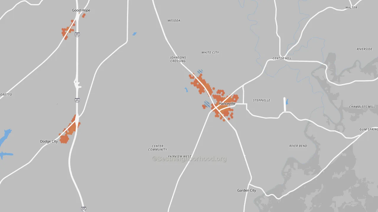 Bike Grade map of 35077, AL