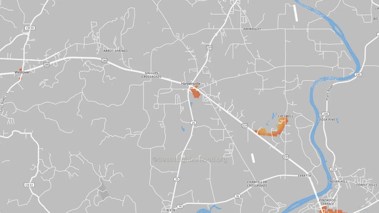 Bike Grade map of 35078, AL