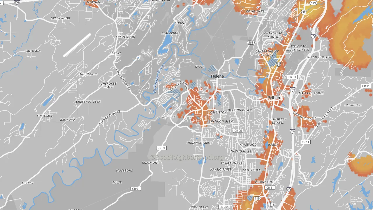 Bike Grade map of 35080, AL