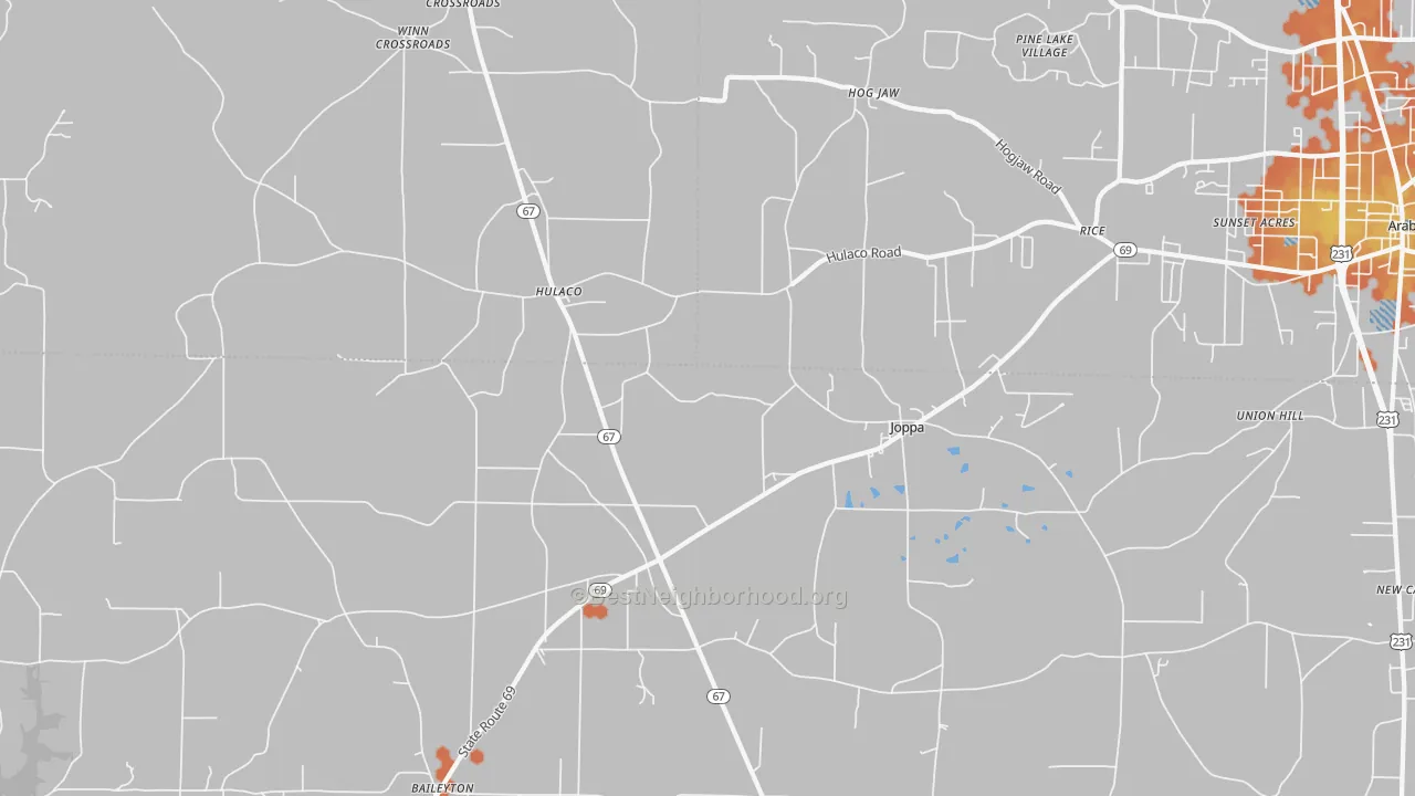 Bike Grade map of 35087, AL