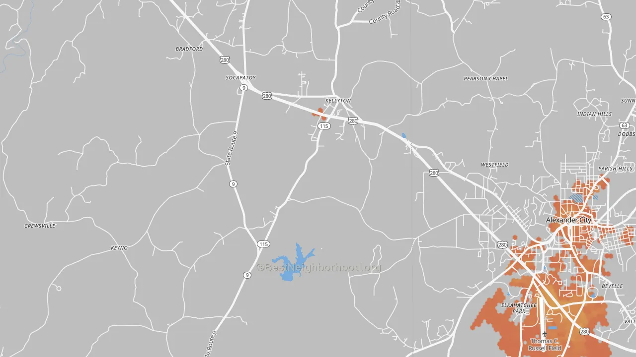 Bike Grade map of 35089, AL