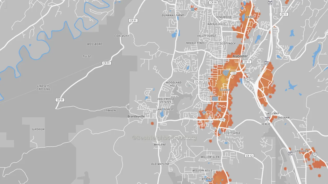 Bike Grade map of 35114, AL