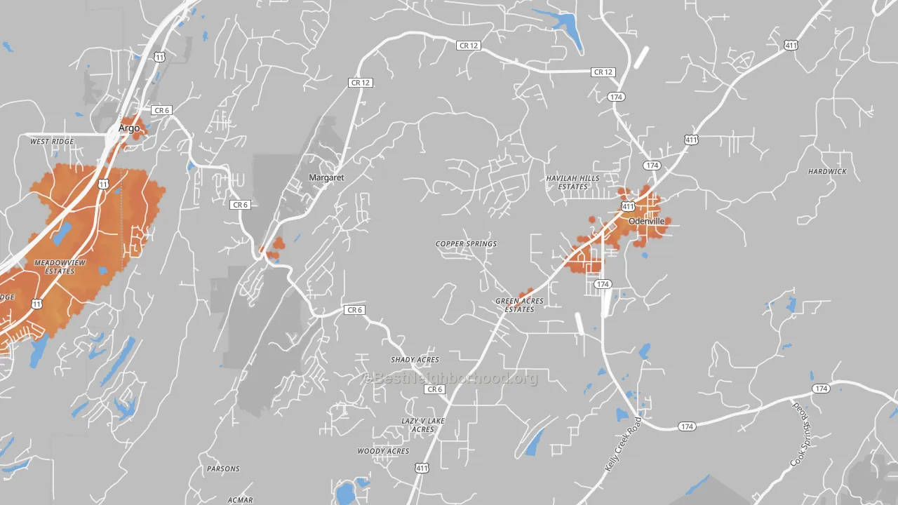 Bike Grade map of 35120, AL