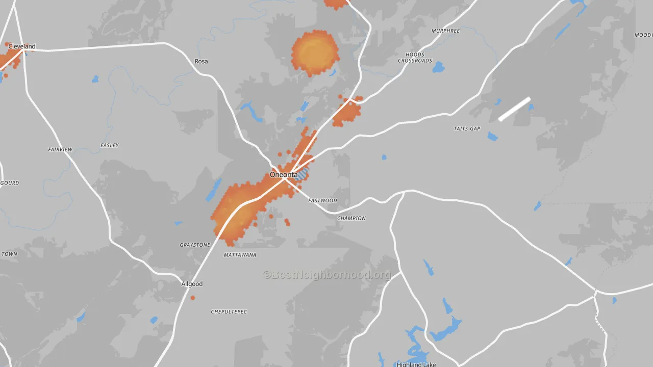 Bike Grade map of 35121, AL