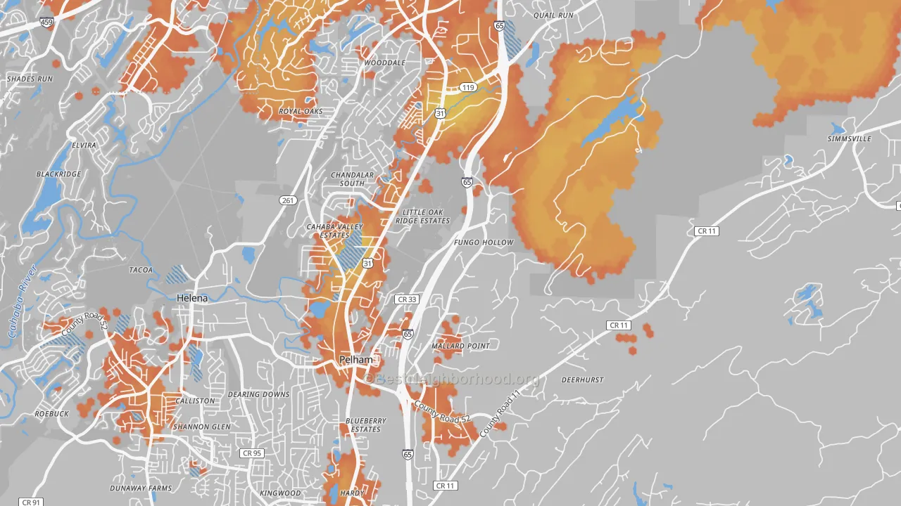 Bike Grade map of 35124, AL