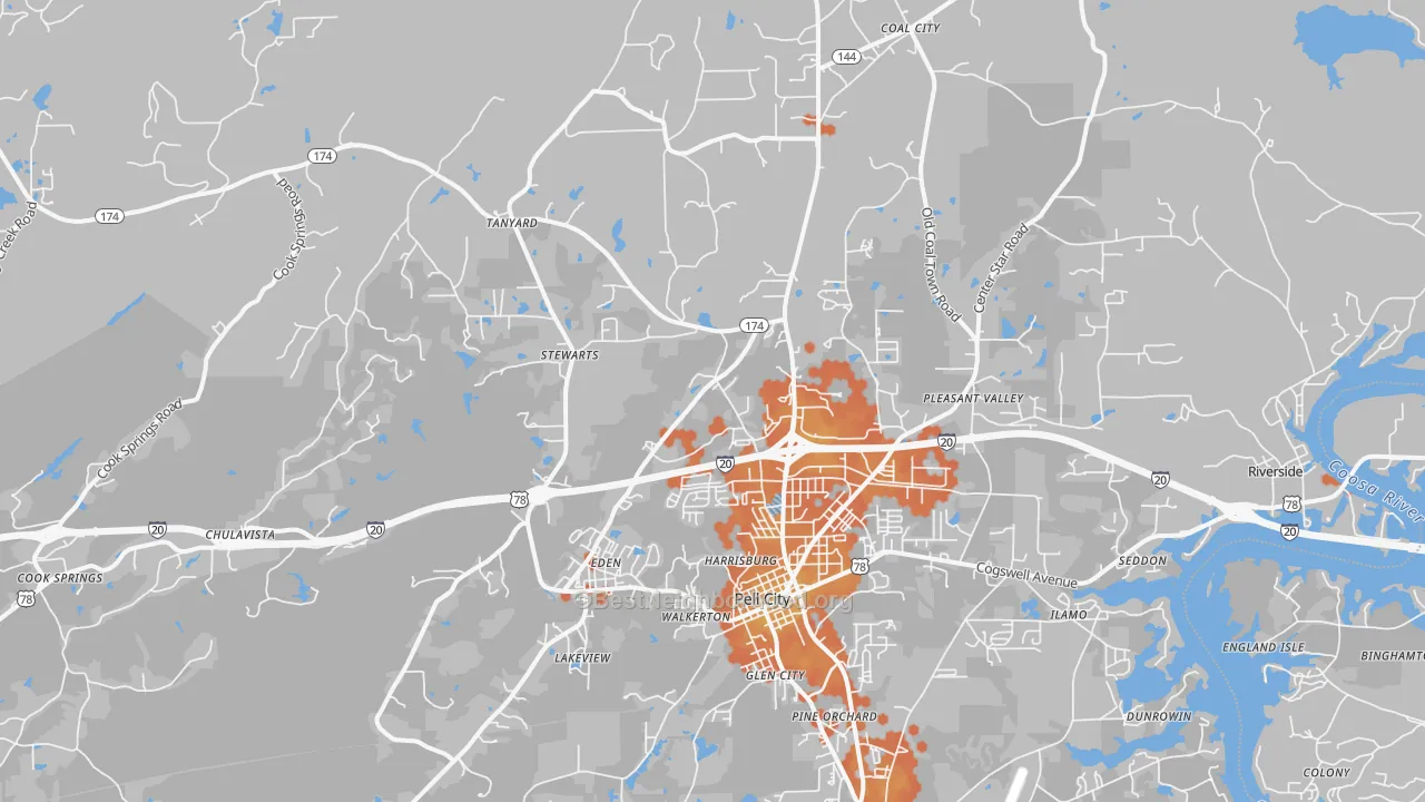 Bike Grade map of 35125, AL
