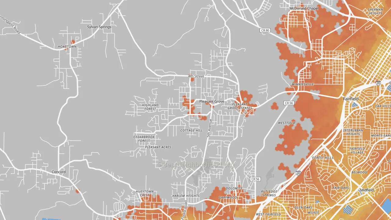 Bike Grade map of 35127, AL
