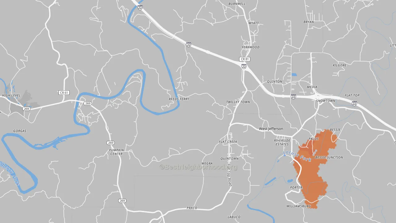 Bike Grade map of 35130, AL