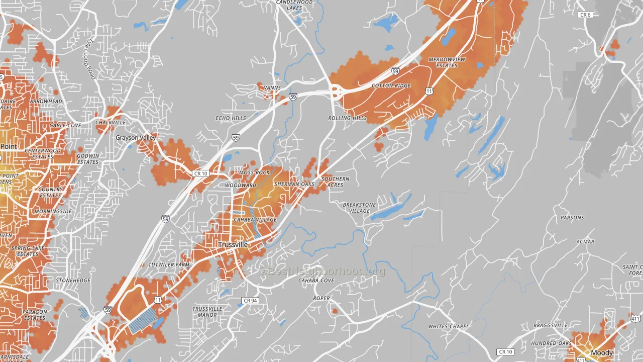 Bike Grade map of 35173, AL