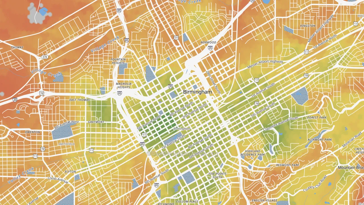Bike Grade map of 35203, AL