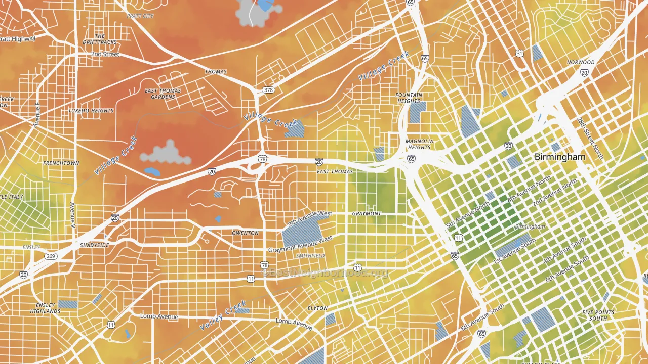 Bike Grade map of 35204, AL