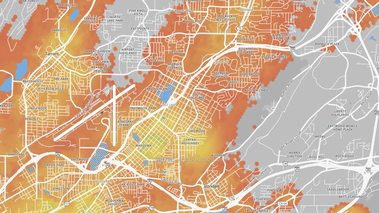 Bike Grade map of 35206, AL