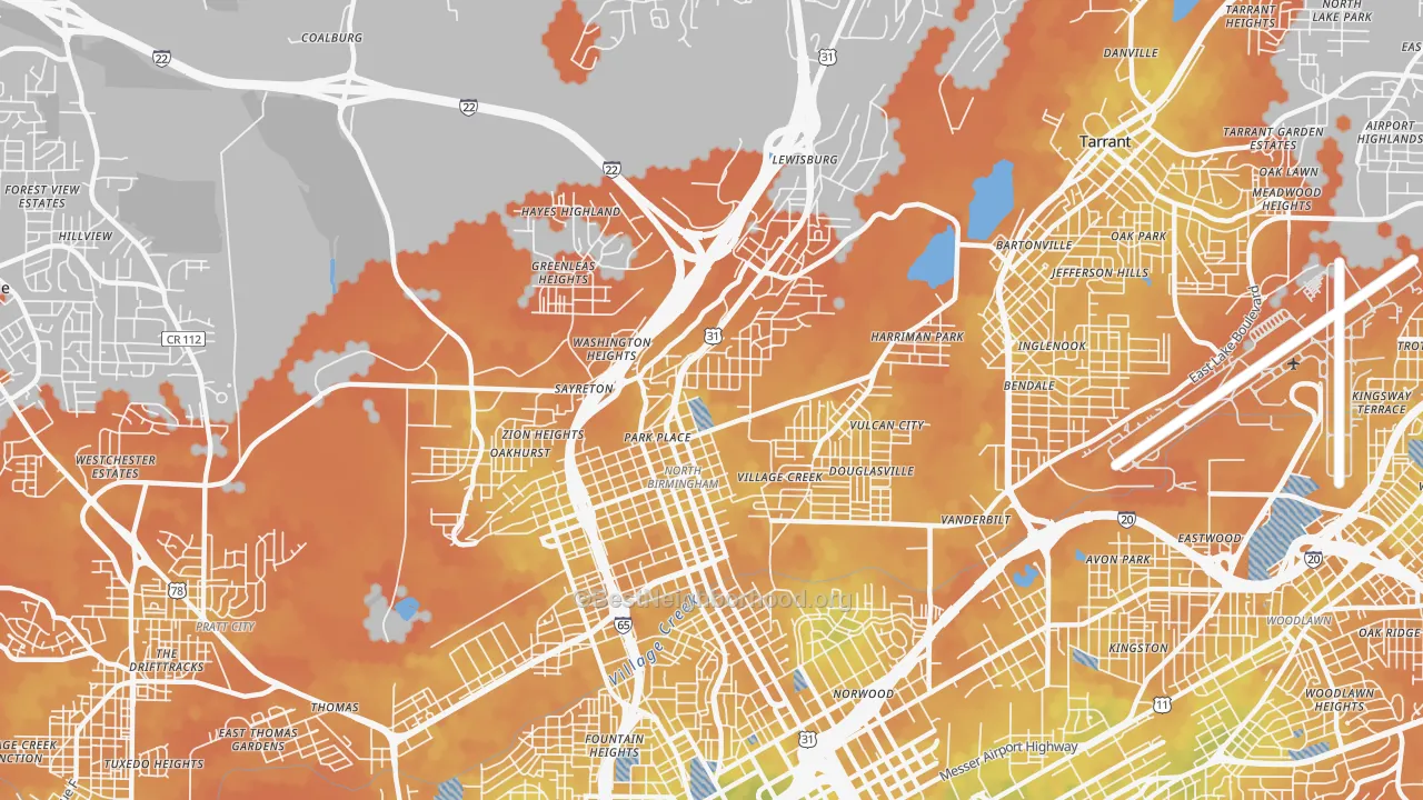 Bike Grade map of 35207, AL