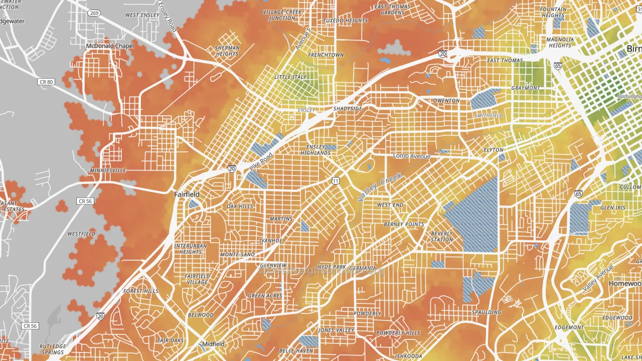 Bike Grade map of 35208, AL
