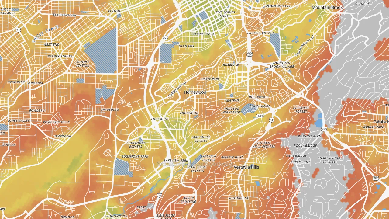 Bike Grade map of 35209, AL