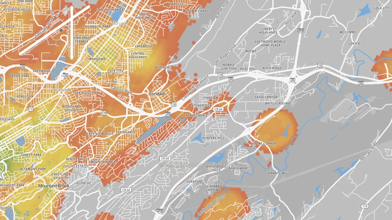 Bike Grade map of 35210, AL