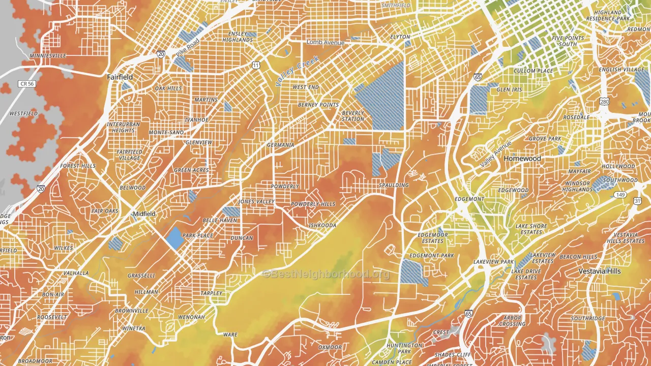 Bike Grade map of 35211, AL