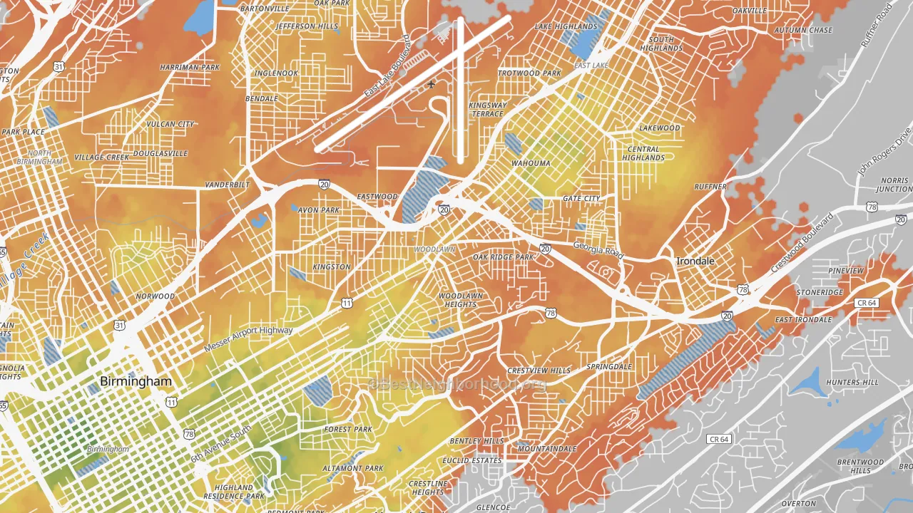 Bike Grade map of 35212, AL