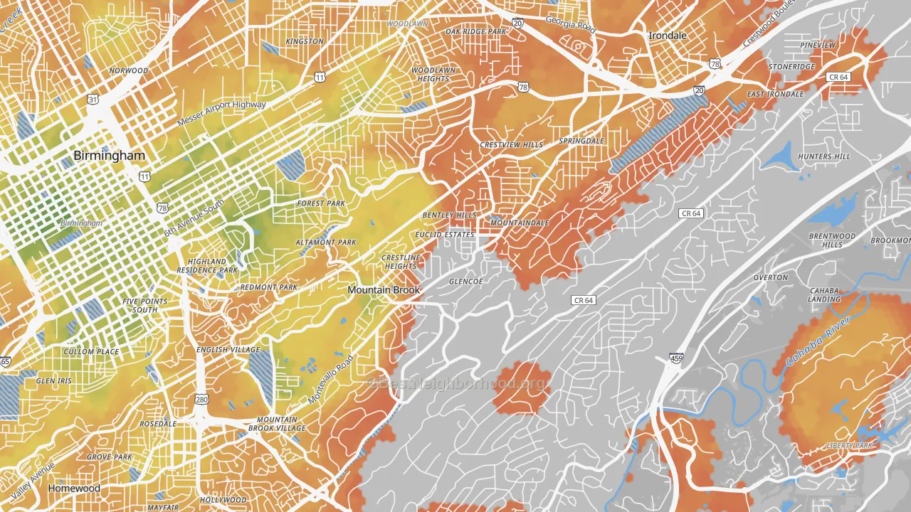 Bike Grade map of 35213, AL