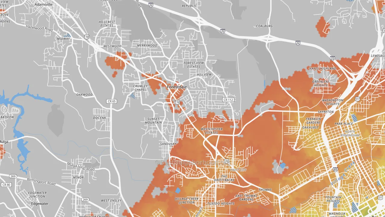 Bike Grade map of 35214, AL
