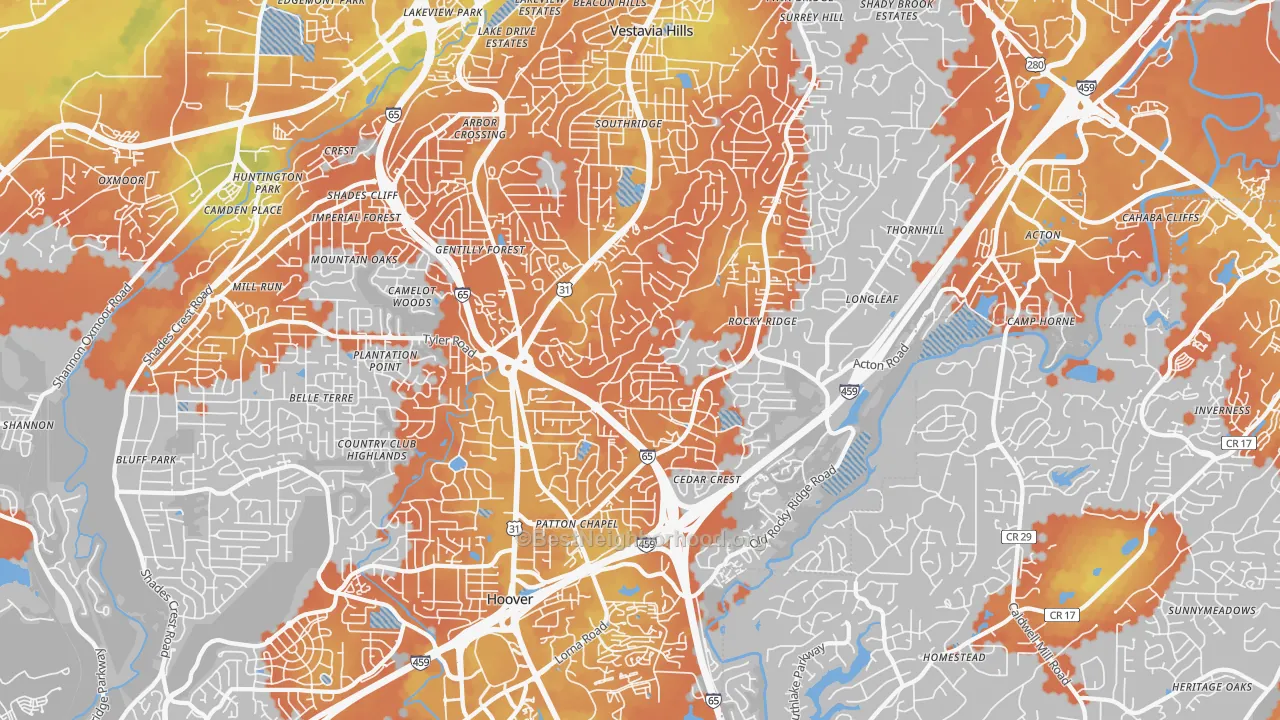 Bike Grade map of 35216, AL