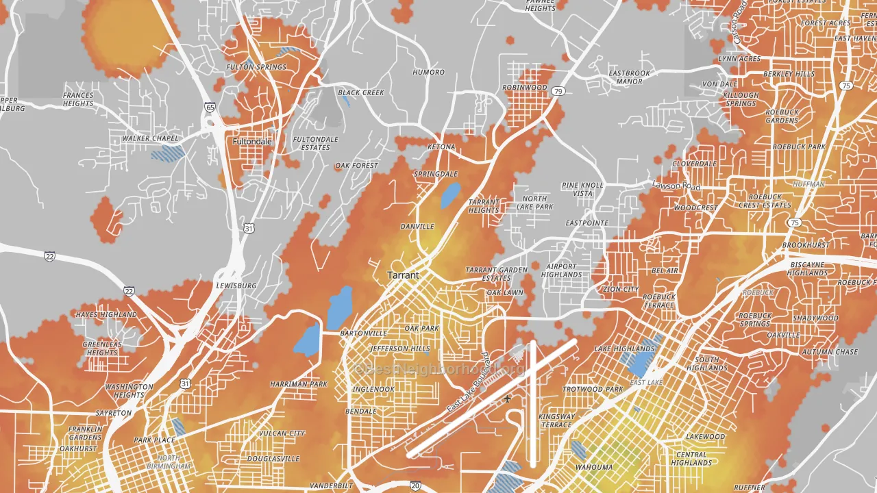 Bike Grade map of 35217, AL