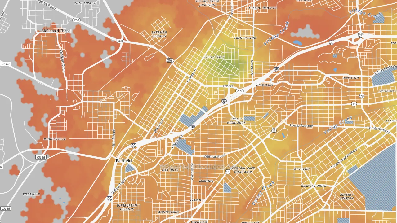 Bike Grade map of 35218, AL