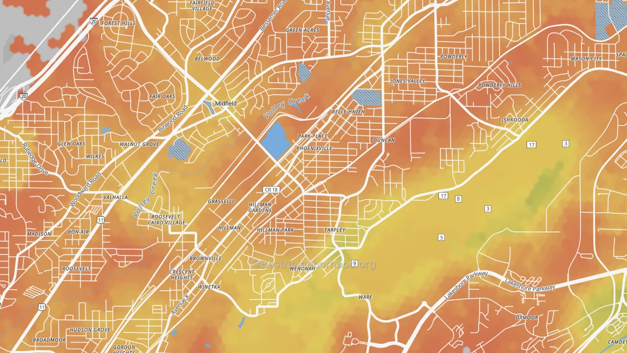 Bike Grade map of 35221, AL