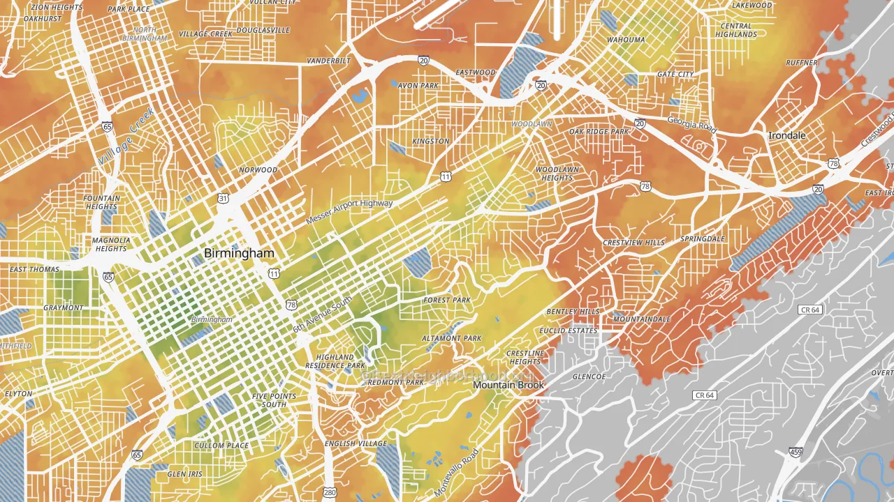 Bike Grade map of 35222, AL