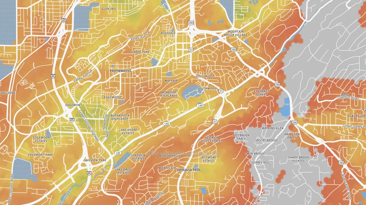 Bike Grade map of 35229, AL