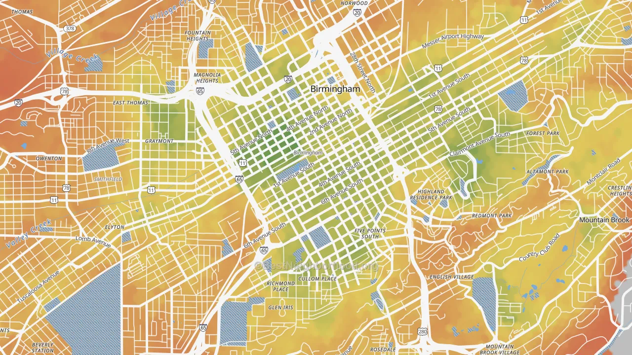 Bike Grade map of 35233, AL