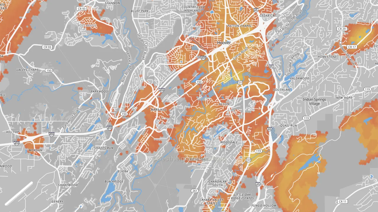 Bike Grade map of 35244, AL