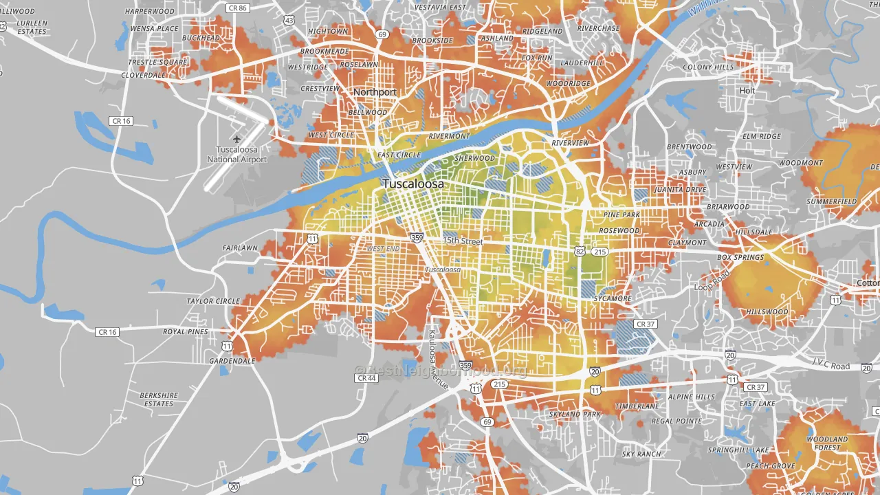 Bike Grade map of 35401, AL