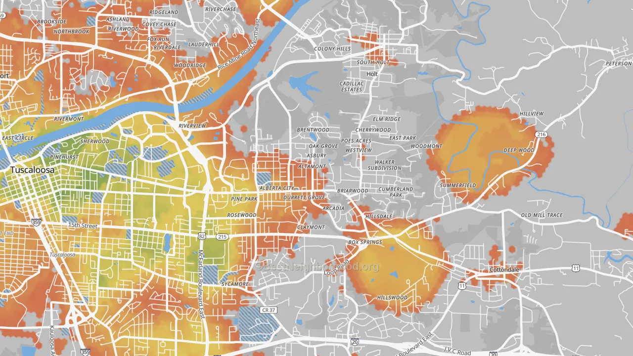 Bike Grade map of 35404, AL