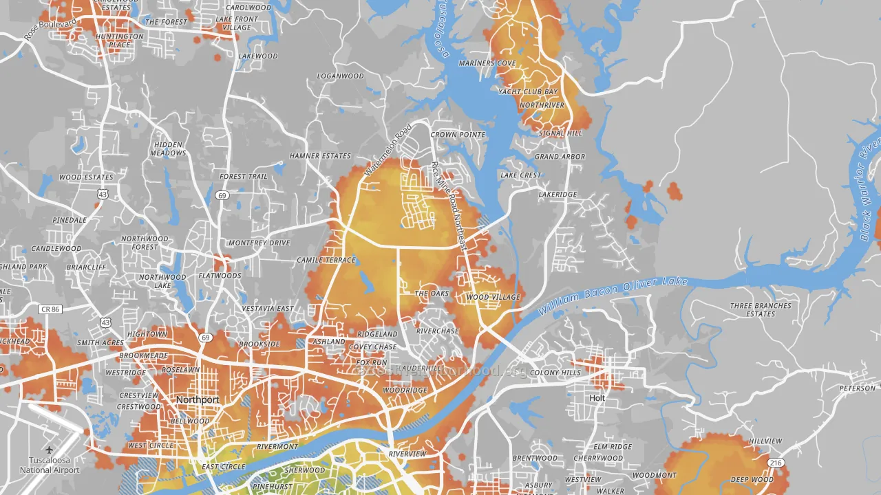Bike Grade map of 35406, AL