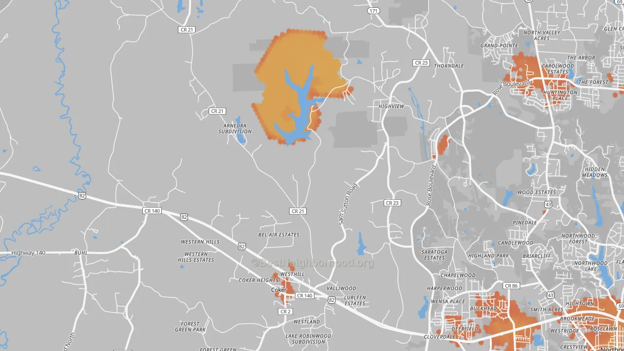Bike Grade map of 35452, AL