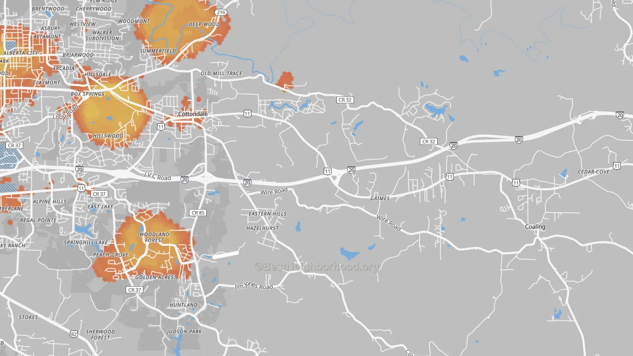 Bike Grade map of 35453, AL