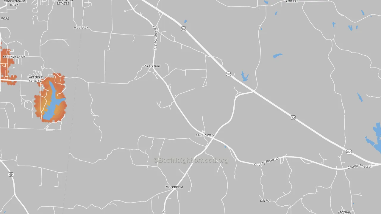 Bike Grade map of 35461, AL