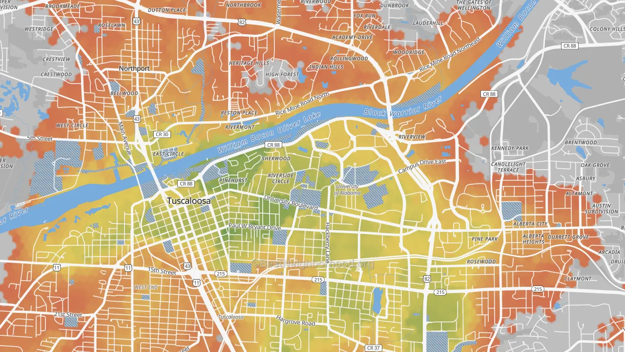 Bike Grade map of 35487, AL