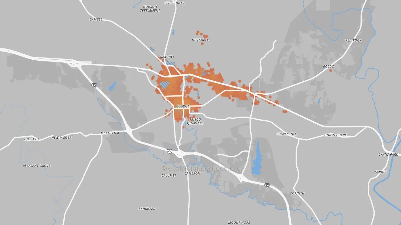 Bike Grade map of 35501, AL