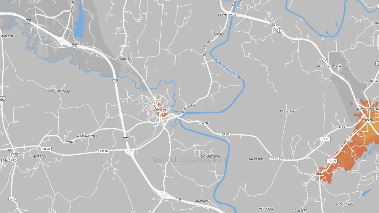 Bike Grade map of 35550, AL