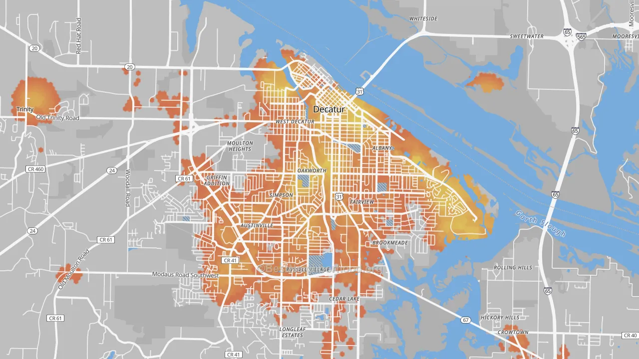 Bike Grade map of 35601, AL
