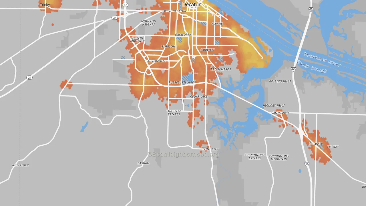 Bike Grade map of 35603, AL