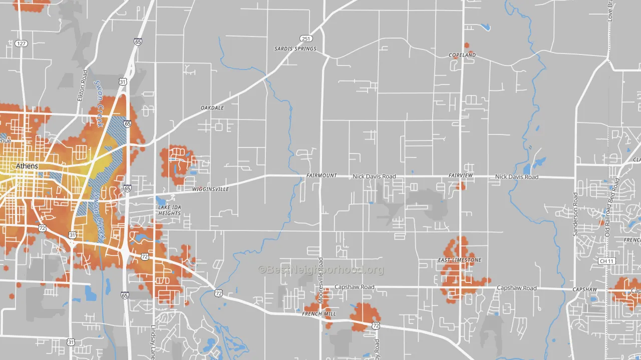 Bike Grade map of 35613, AL
