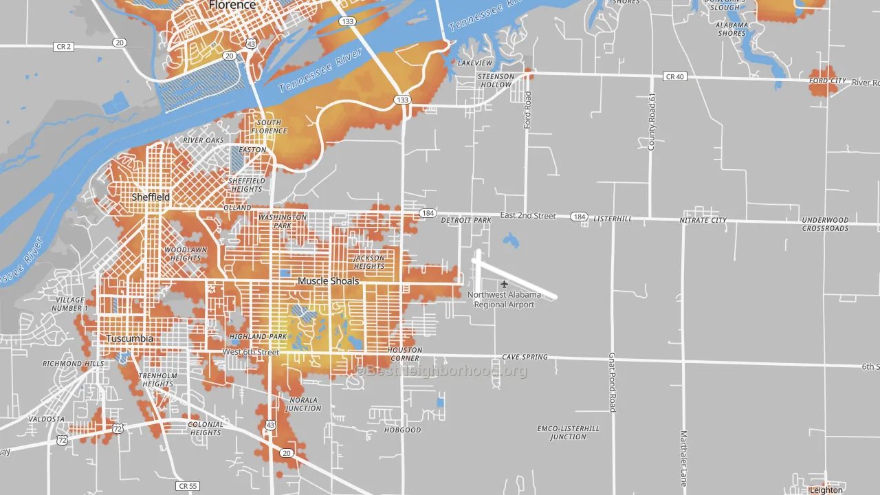 Bike Grade map of 35661, AL