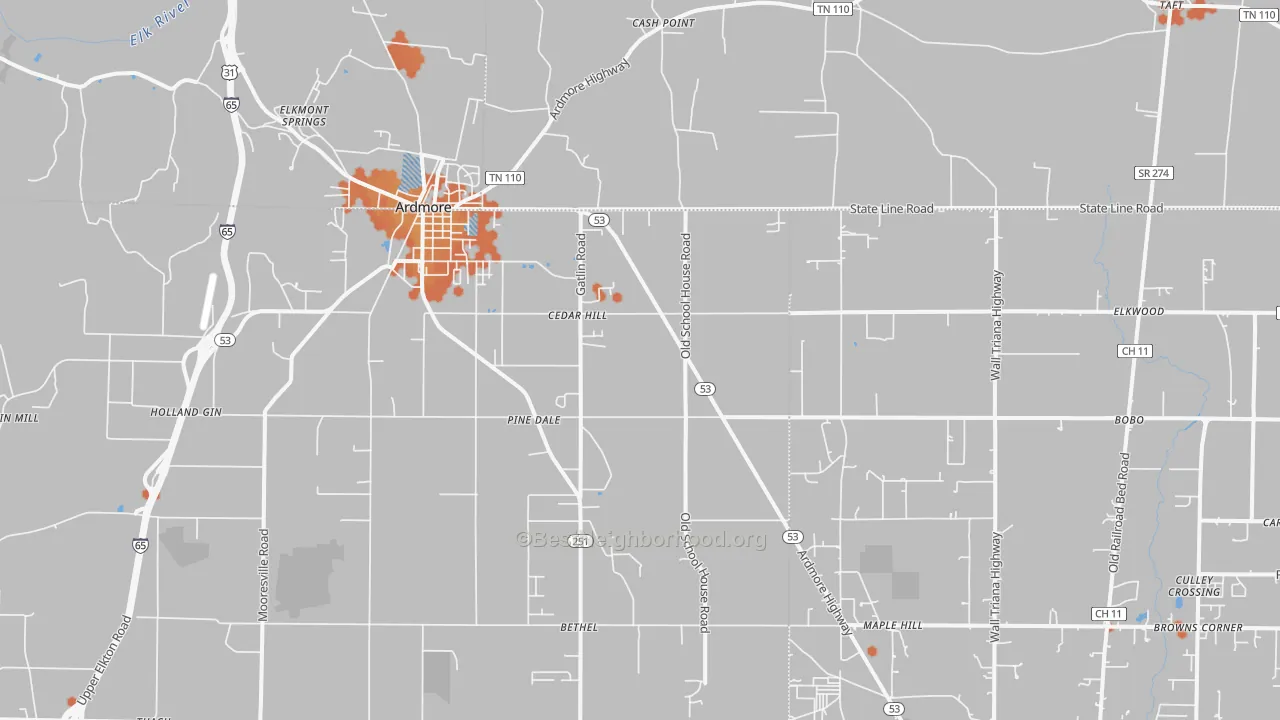 Bike Grade map of 35739, AL