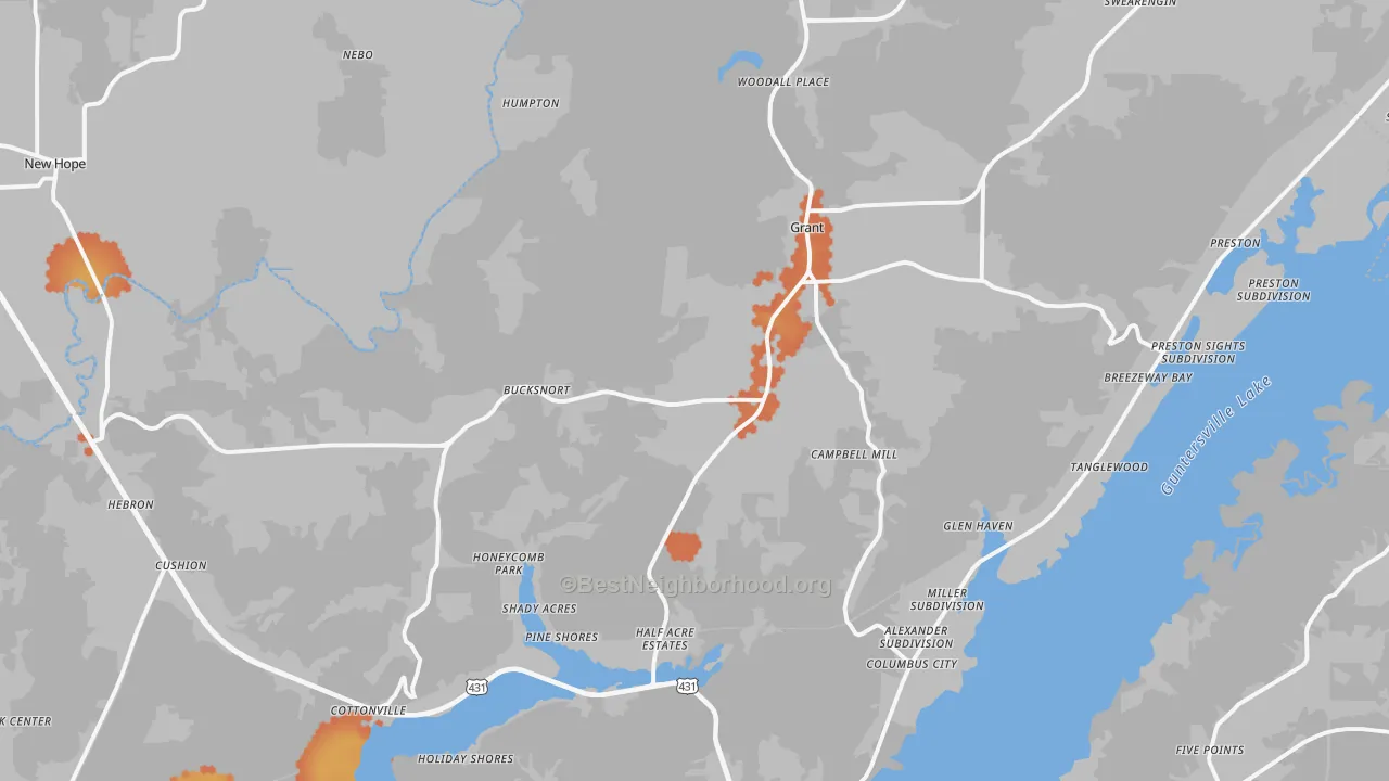 Bike Grade map of 35747, AL